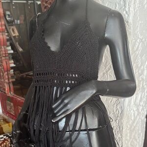 Black Crochet Halter Crop Top